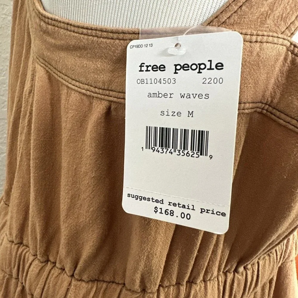 NWT Free People Catch The Breeze Midi Dress sz M medium Linen Amber Waves Tiered - Picture 10 of 14